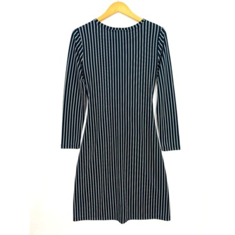 ANN TAYLOR Womens Midi Dress Petite 10P Blue Green Stripe Sheath 3/4 Sleeve Chic - Picture 4 of 13